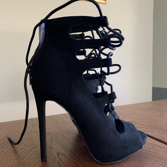 Lace Up Peep Toe Stiletto Booties - Picture 5 of 6